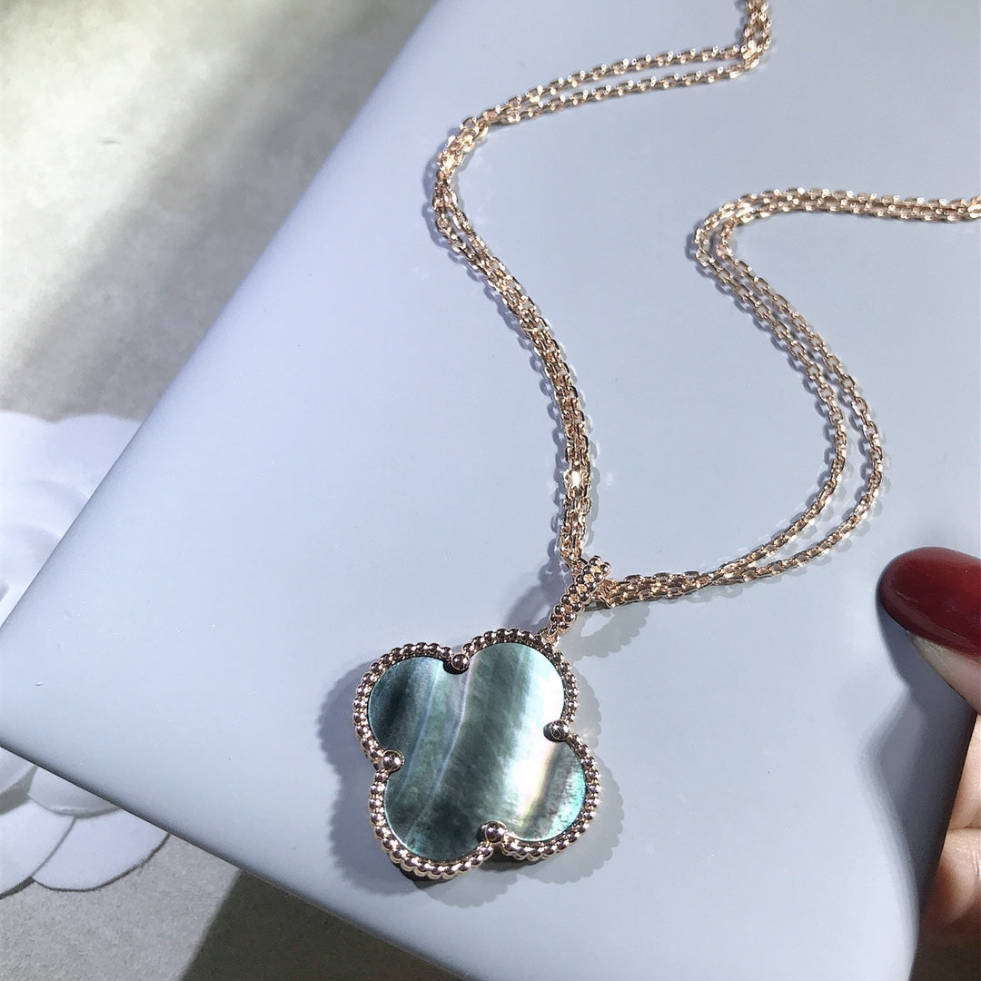 [Charm Aries Jewelry]CLOVER 25MM GOLD DARK MOP BIG CLOVER NECKLACE