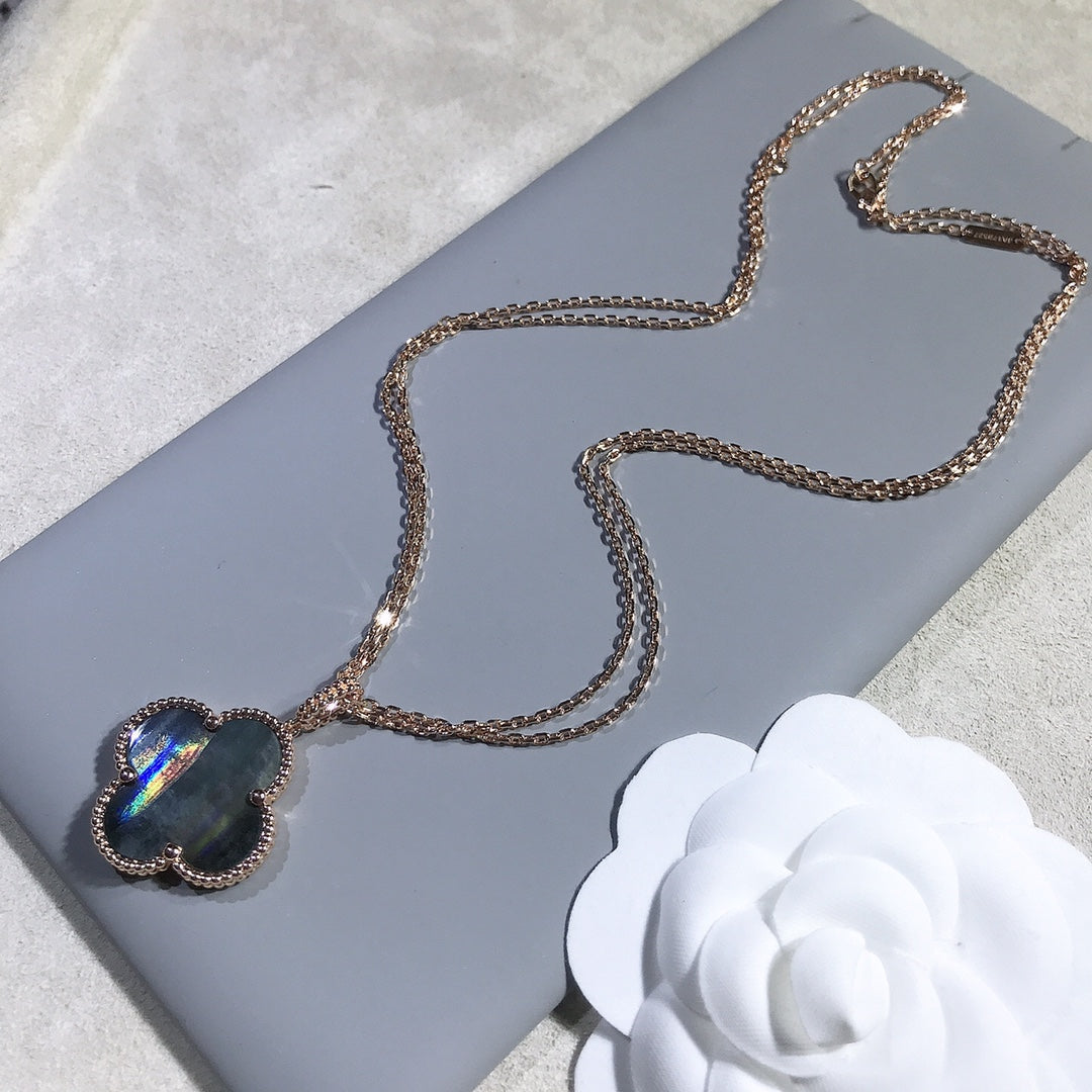 [Charm Aries Jewelry]CLOVER 25MM GOLD DARK MOP BIG CLOVER NECKLACE