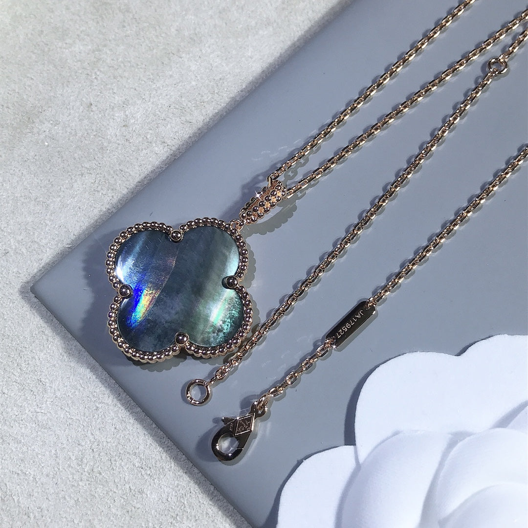 [Charm Aries Jewelry]CLOVER 25MM GOLD DARK MOP BIG CLOVER NECKLACE