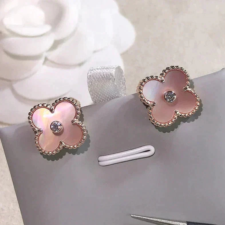 [Charm Aries Jewelry]CLOVER MEDIUM 1 MOTIFS  PINK MOP DIAMOND EARRINGS