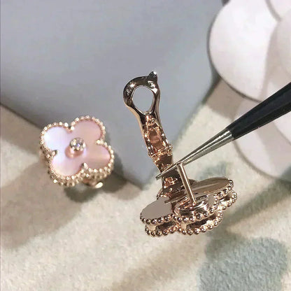 [Charm Aries Jewelry]CLOVER MEDIUM 1 MOTIFS  PINK MOP DIAMOND EARRINGS