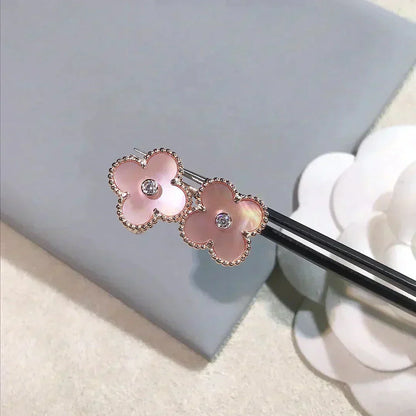 [Charm Aries Jewelry]CLOVER MEDIUM 1 MOTIFS  PINK MOP DIAMOND EARRINGS