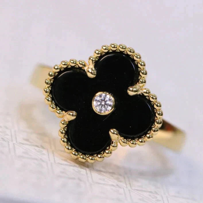 [Charm Aries Jewelry]CLOVER ONYX RING GOLD DIAMOND
