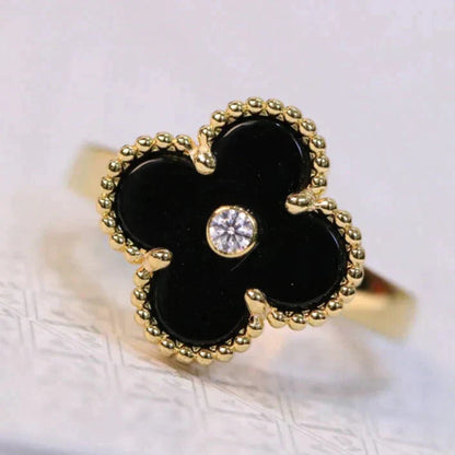 [Charm Aries Jewelry]CLOVER ONYX RING GOLD DIAMOND