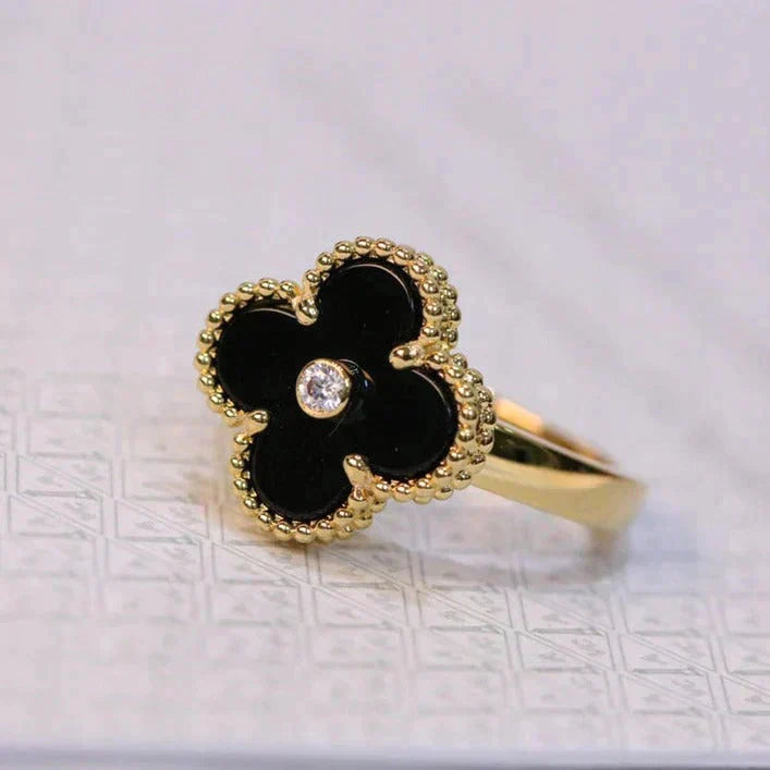 [Charm Aries Jewelry]CLOVER ONYX RING GOLD DIAMOND