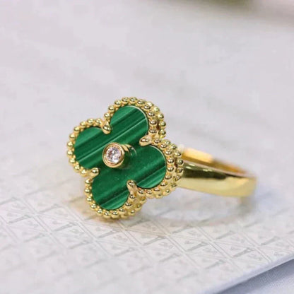 [Charm Aries Jewelry]CLOVER MALACHITE RING GOLD DIAMOND