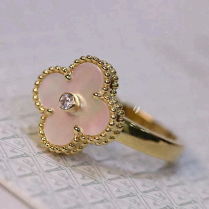 [Charm Aries Jewelry]CLOVER PINK MOP RING GOLD DIAMOND