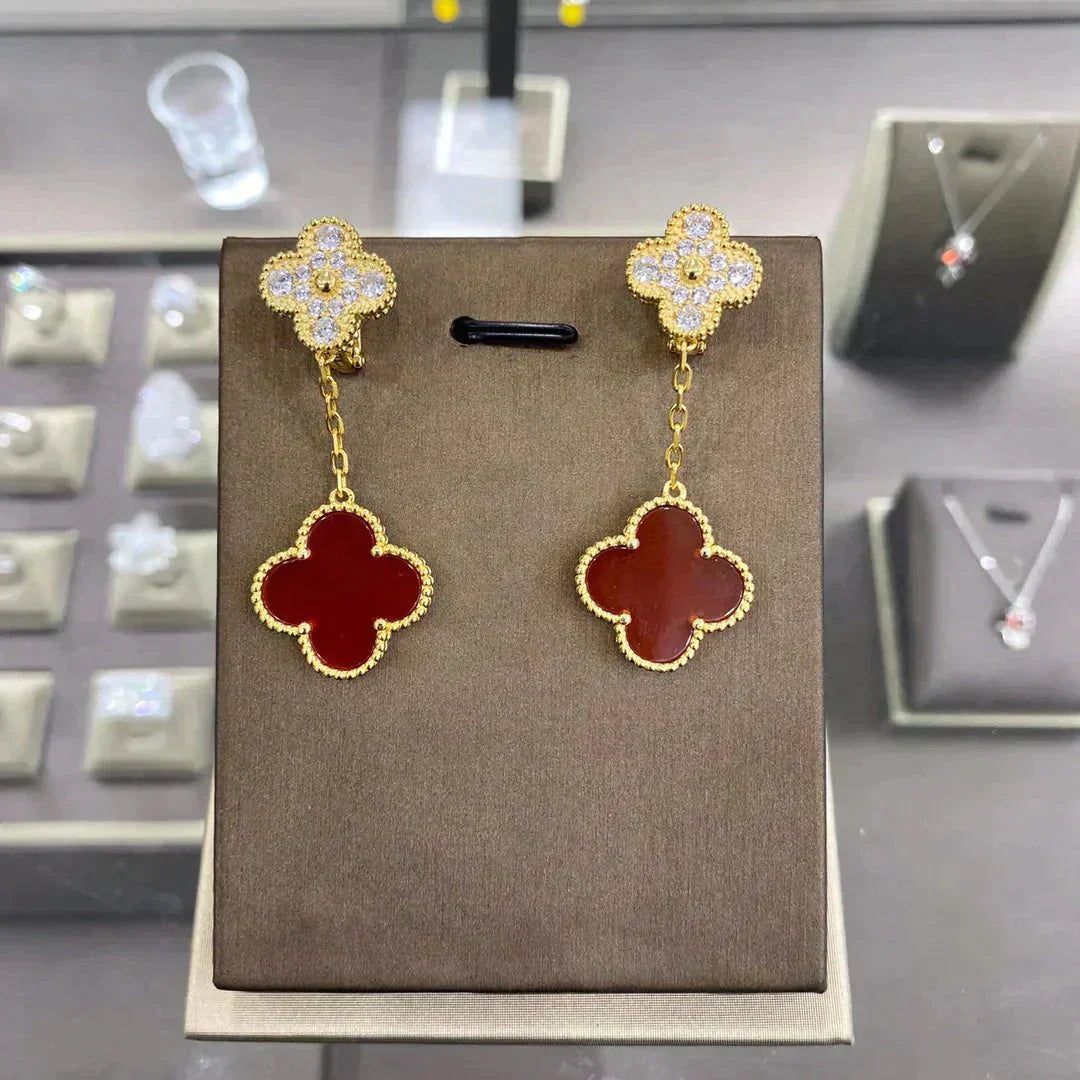 [Charm Aries Jewelry]CLOVER  2 MOTIFS  DIAMOND  EARRINGS (MULTIPLE CHOICESç´