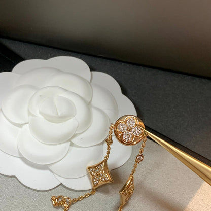 [Charm Aries Jewelry]STAR AND SUN 4 MOTIFS GOLD DIAMONDS BRACELET