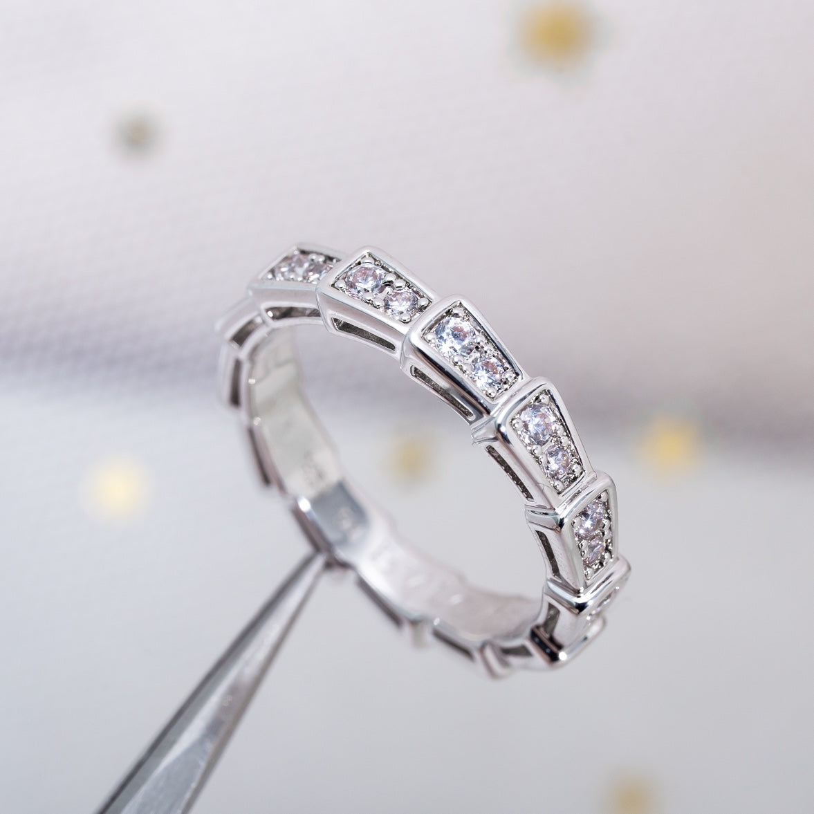[Charm Aries Jewelry]SERPENTI RING SILVER DIAMOND PAVED 3MM