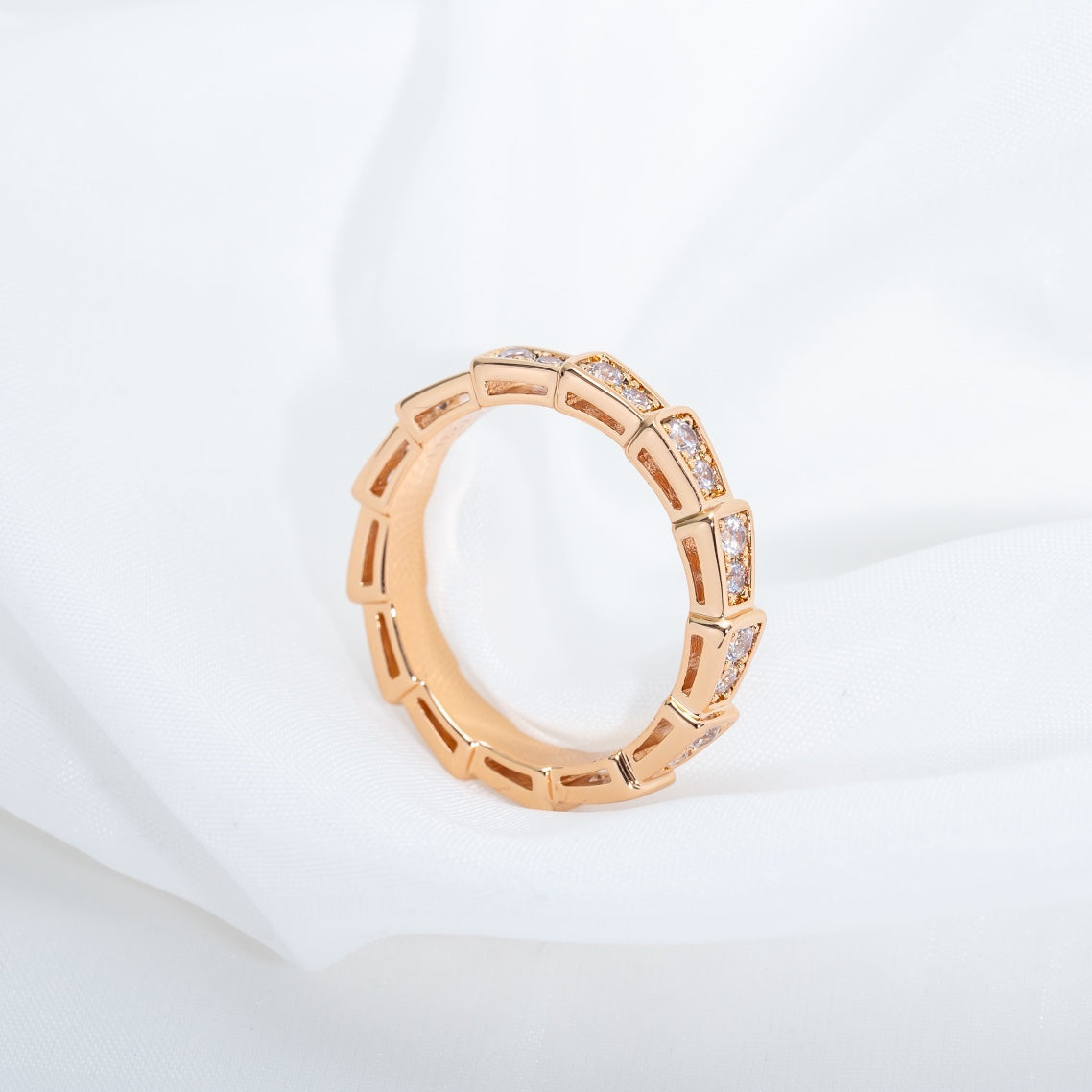 [Charm Aries Jewelry]SERPENTI RING PINK GOLD DIAMOND PAVED 3MM