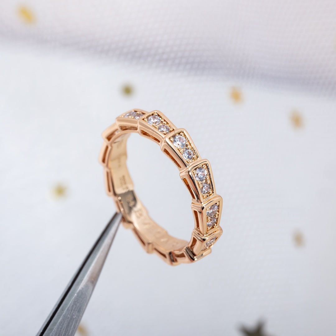 [Charm Aries Jewelry]SERPENTI RING PINK GOLD DIAMOND PAVED 3MM