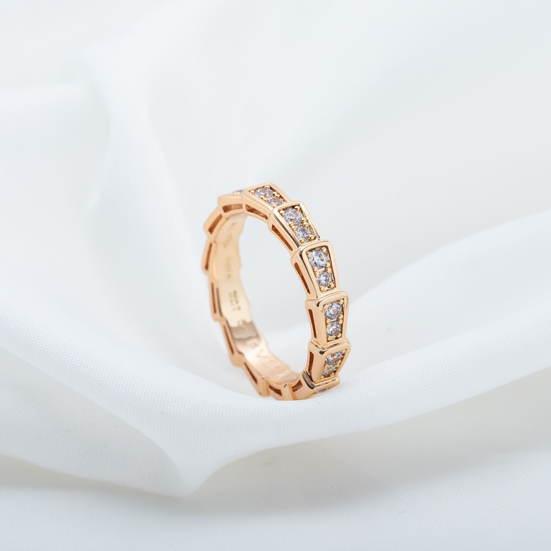 [Charm Aries Jewelry]SERPENTI RING PINK GOLD DIAMOND PAVED 3MM