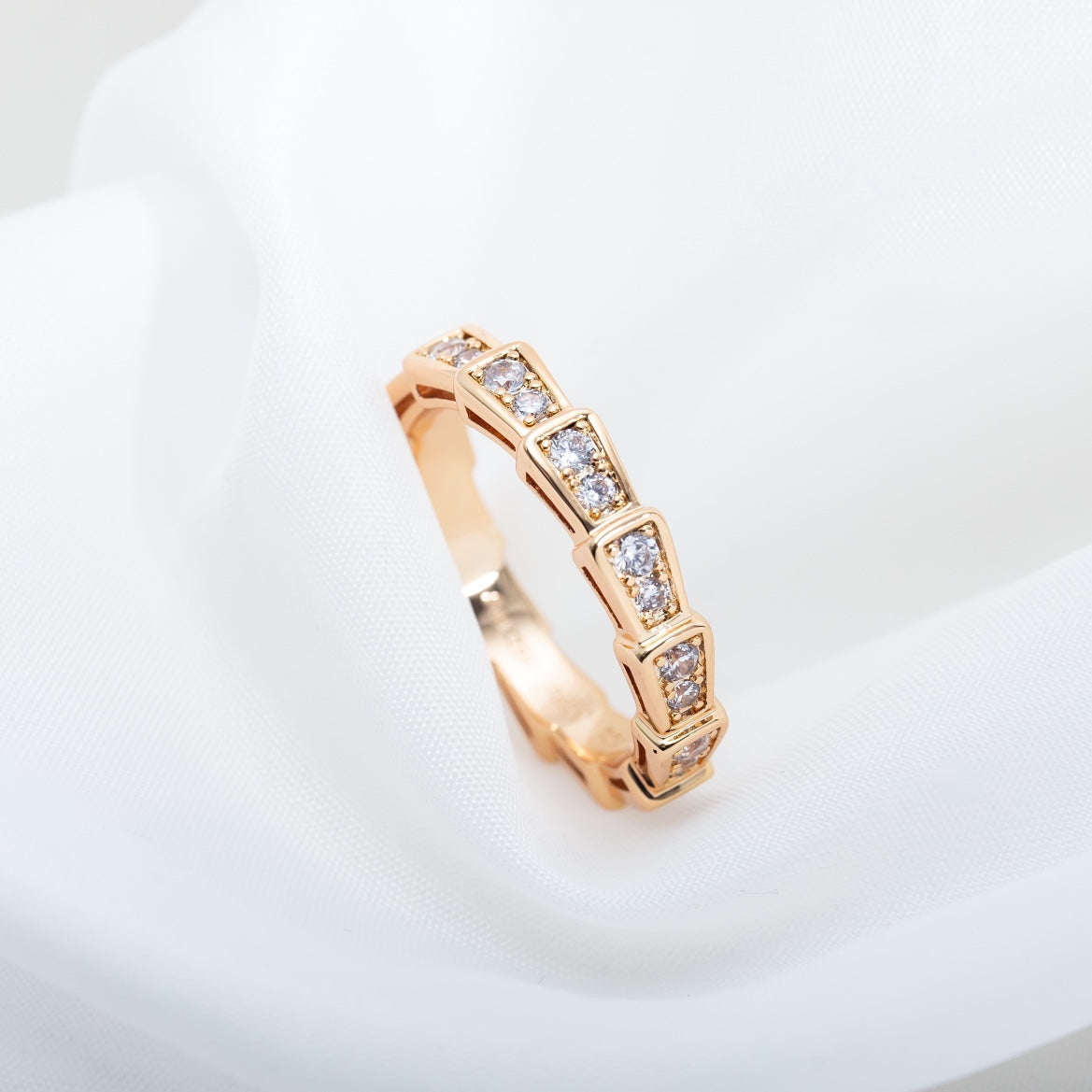 [Charm Aries Jewelry]SERPENTI RING PINK GOLD DIAMOND PAVED 3MM