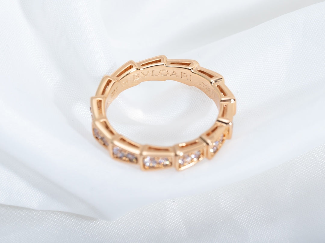 [Charm Aries Jewelry]SERPENTI RING PINK GOLD DIAMOND PAVED 3MM
