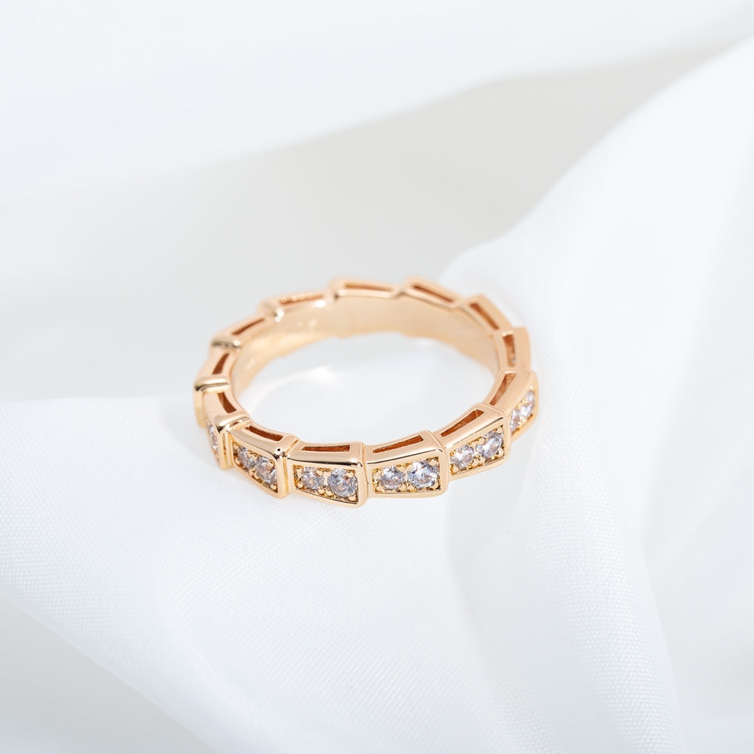 [Charm Aries Jewelry]SERPENTI RING PINK GOLD DIAMOND PAVED 3MM