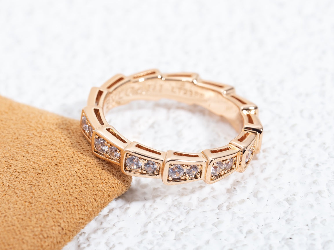 [Charm Aries Jewelry]SERPENTI RING PINK GOLD DIAMOND PAVED 3MM