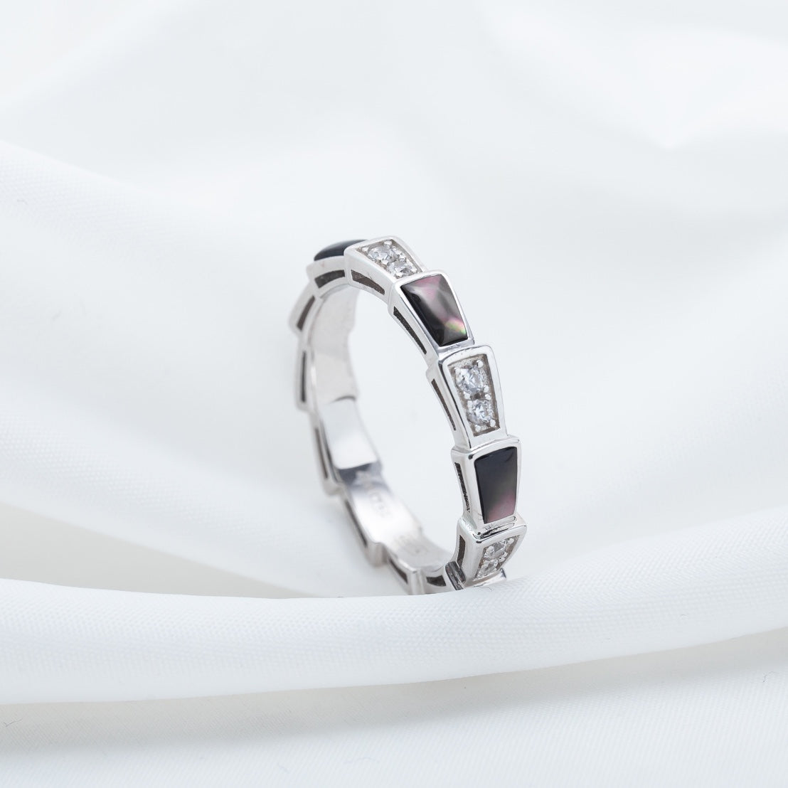 [Charm Aries Jewelry]SERPENTI RING SILVER  DIAMOND BLACK MOP 3MM