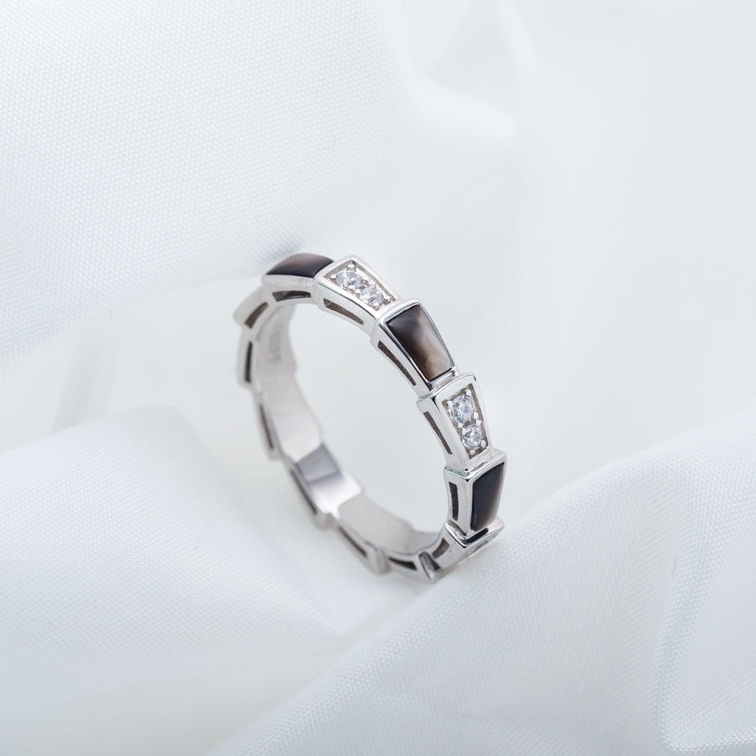 [Charm Aries Jewelry]SERPENTI RING SILVER  DIAMOND BLACK MOP 3MM