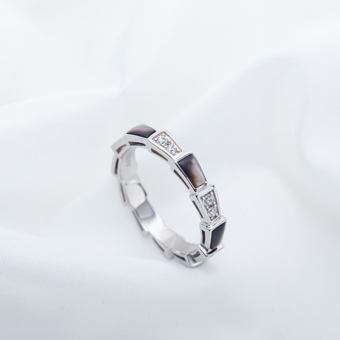 [Charm Aries Jewelry]SERPENTI RING SILVER  DIAMOND BLACK MOP 3MM