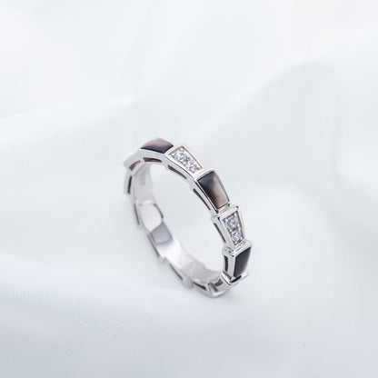 [Charm Aries Jewelry]SERPENTI RING SILVER  DIAMOND BLACK MOP 3MM