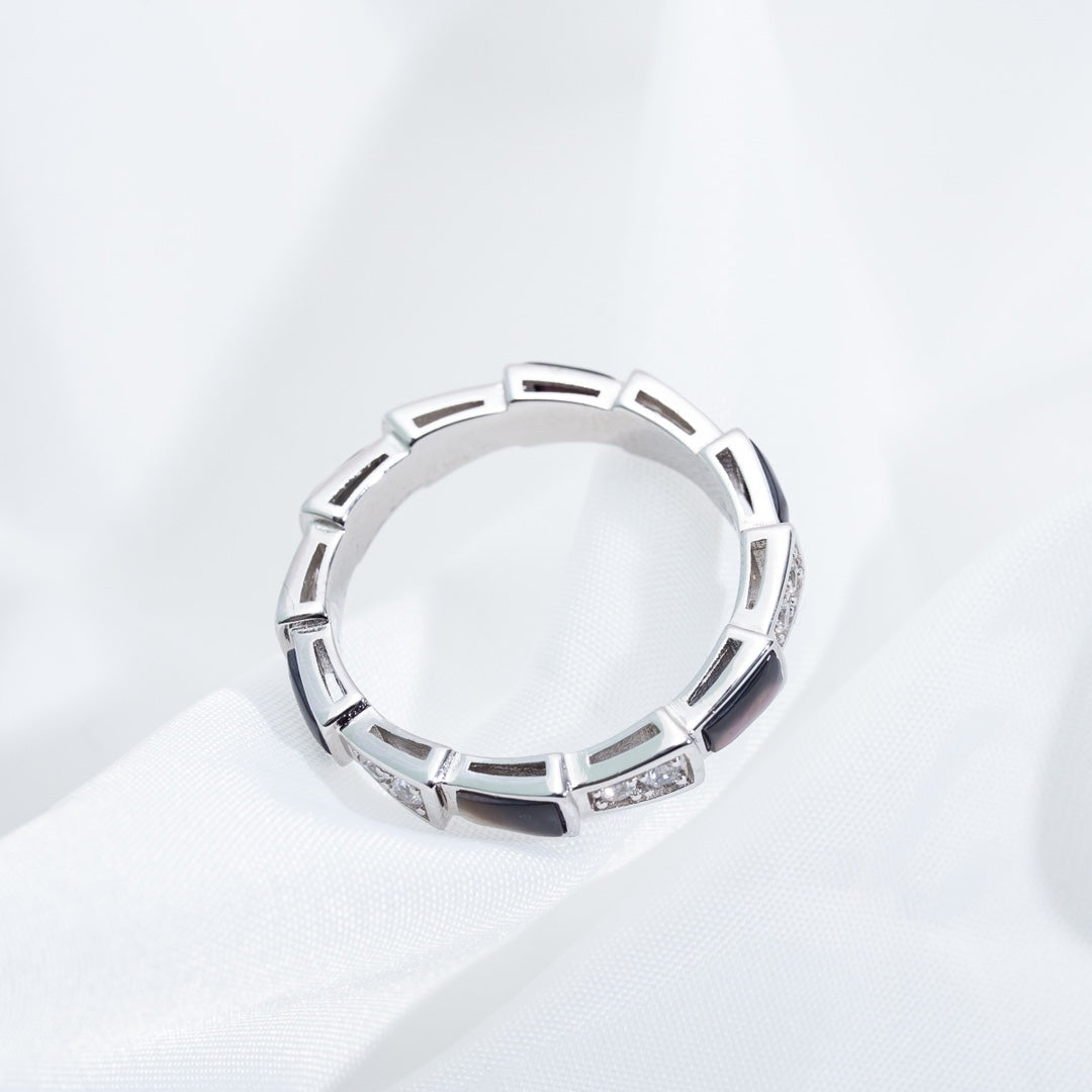 [Charm Aries Jewelry]SERPENTI RING SILVER  DIAMOND BLACK MOP 3MM