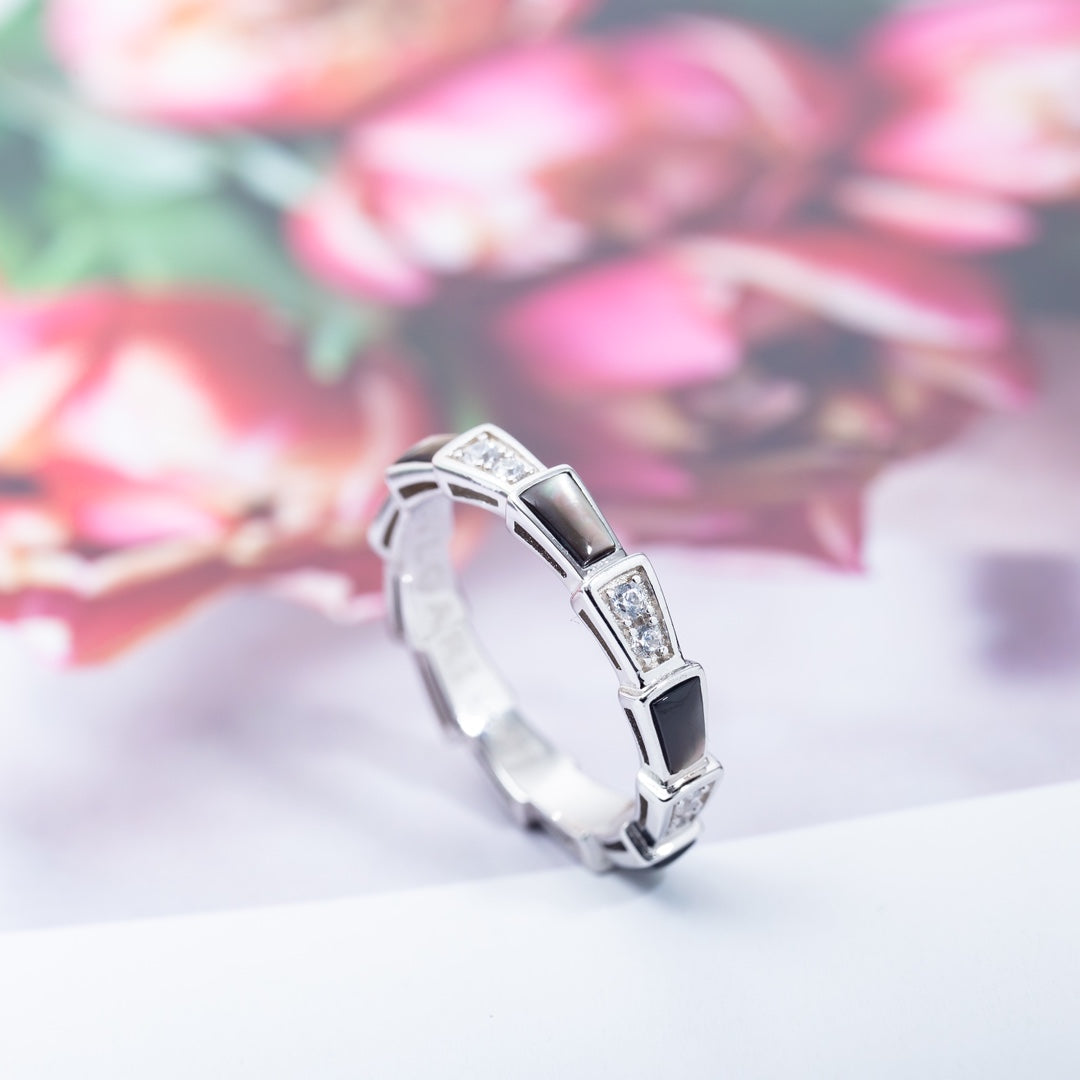 [Charm Aries Jewelry]SERPENTI RING SILVER  DIAMOND BLACK MOP 3MM