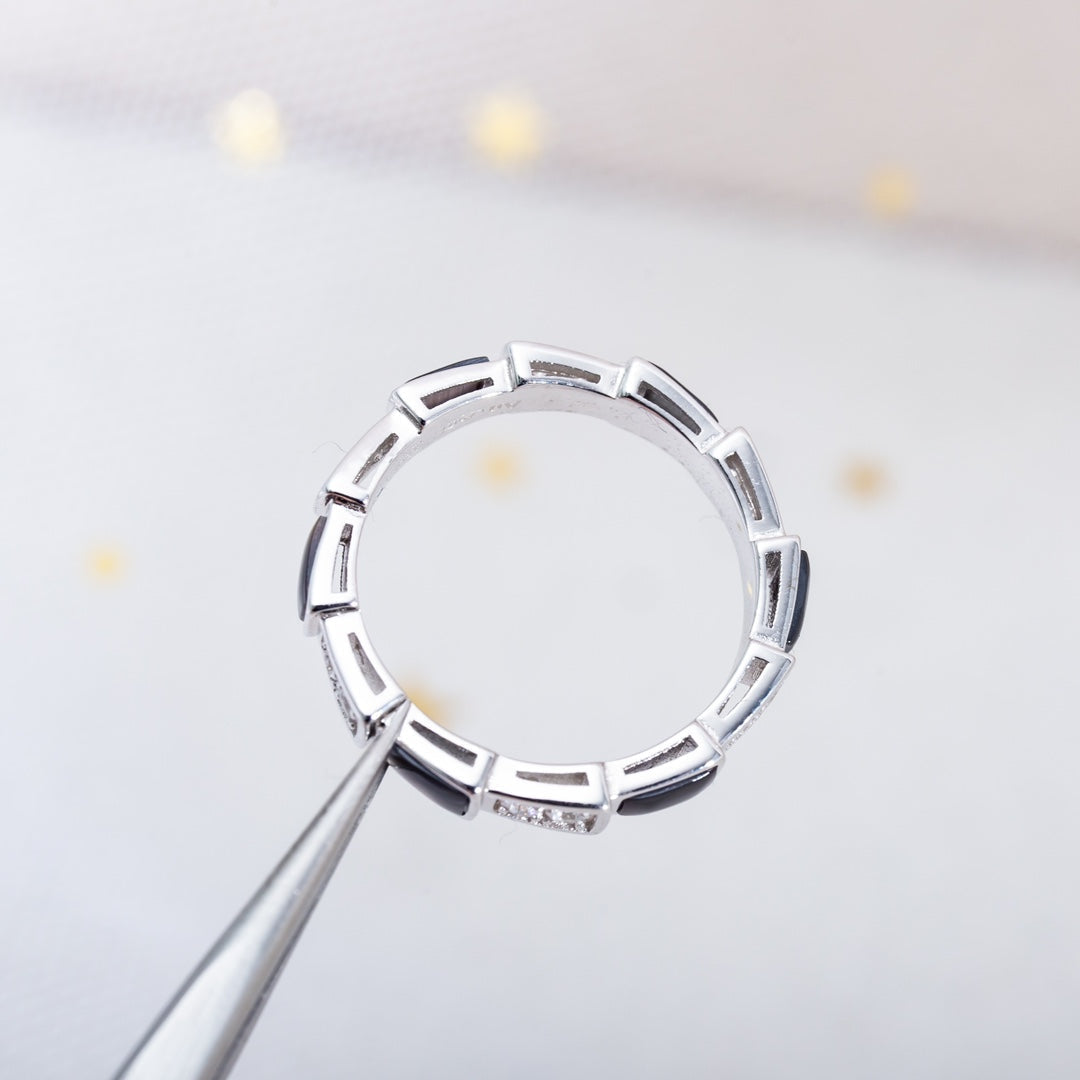 [Charm Aries Jewelry]SERPENTI RING SILVER  DIAMOND BLACK MOP 3MM