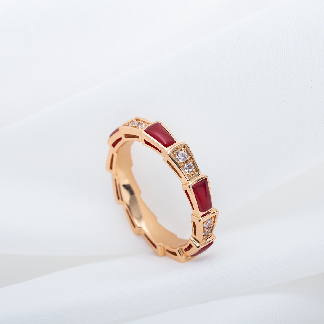 [Charm Aries Jewelry]SERPENTI RING PINK GOLD CARNELIAN DIAMOND 3MM