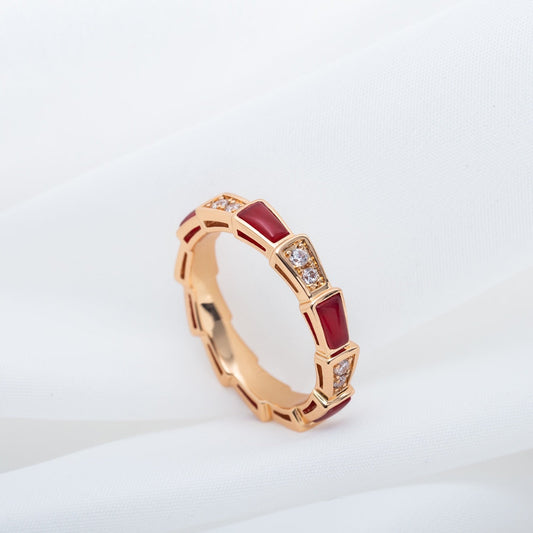 [Charm Aries Jewelry]SERPENTI RING PINK GOLD CARNELIAN DIAMOND 3MM