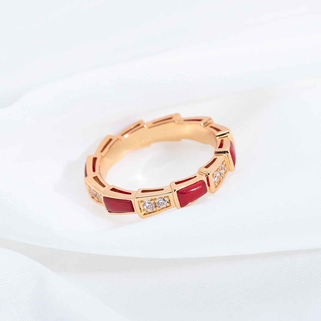[Charm Aries Jewelry]SERPENTI RING PINK GOLD CARNELIAN DIAMOND 3MM