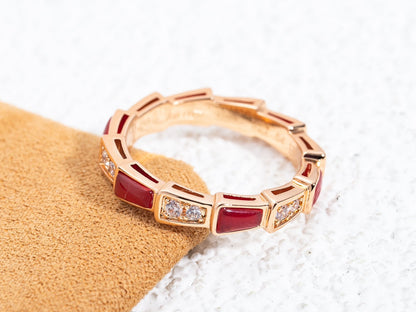 [Charm Aries Jewelry]SERPENTI RING PINK GOLD CARNELIAN DIAMOND 3MM