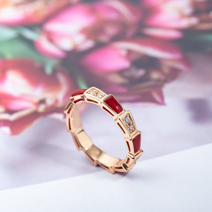 [Charm Aries Jewelry]SERPENTI RING PINK GOLD CARNELIAN DIAMOND 3MM