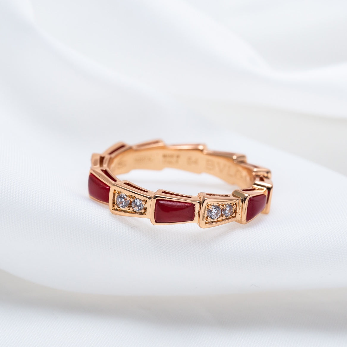 [Charm Aries Jewelry]SERPENTI RING PINK GOLD CARNELIAN DIAMOND 3MM