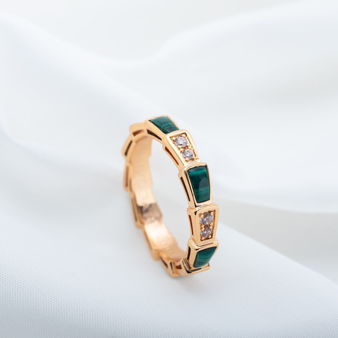 [Charm Aries Jewelry]SERPENTI RING PINK GOLD MALACHITE DIAMOND 3MM