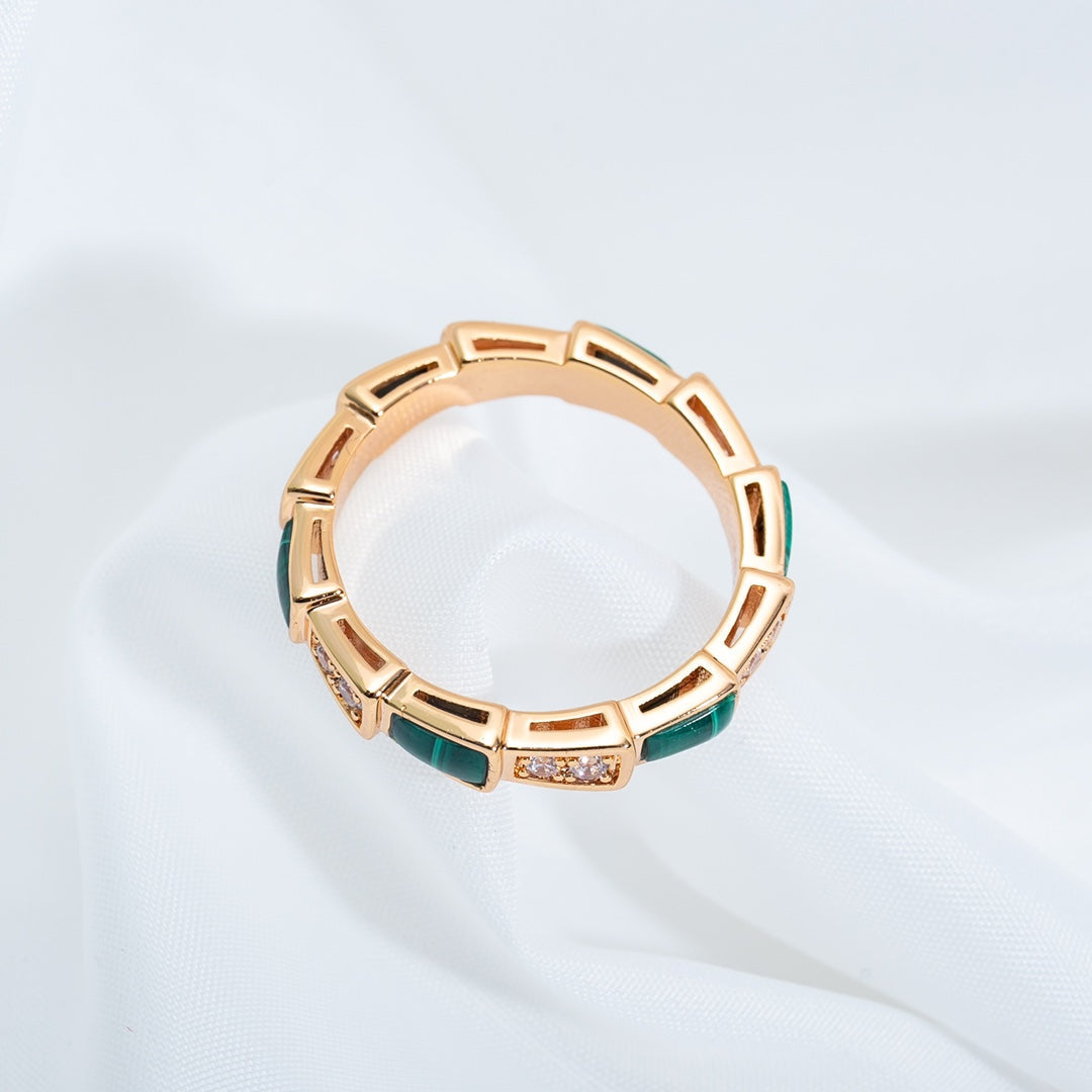 [Charm Aries Jewelry]SERPENTI RING PINK GOLD MALACHITE DIAMOND 3MM