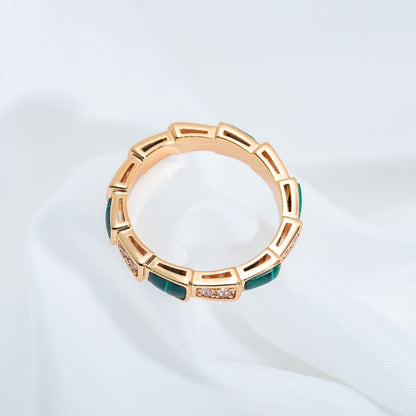 [Charm Aries Jewelry]SERPENTI RING PINK GOLD MALACHITE DIAMOND 3MM