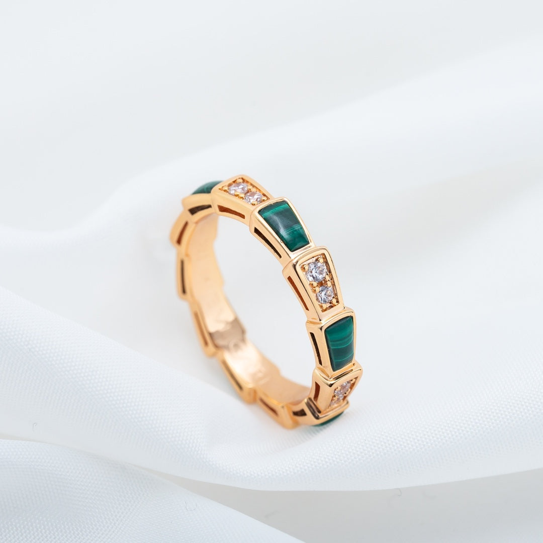 [Charm Aries Jewelry]SERPENTI RING PINK GOLD MALACHITE DIAMOND 3MM
