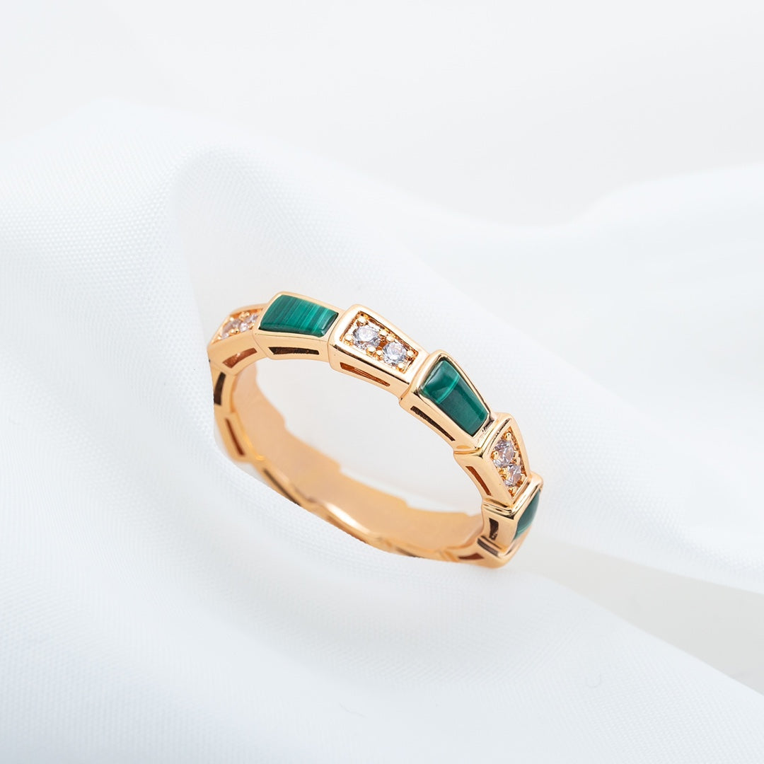 [Charm Aries Jewelry]SERPENTI RING PINK GOLD MALACHITE DIAMOND 3MM