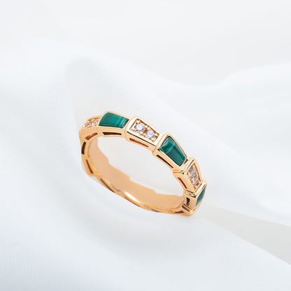 [Charm Aries Jewelry]SERPENTI RING PINK GOLD MALACHITE DIAMOND 3MM
