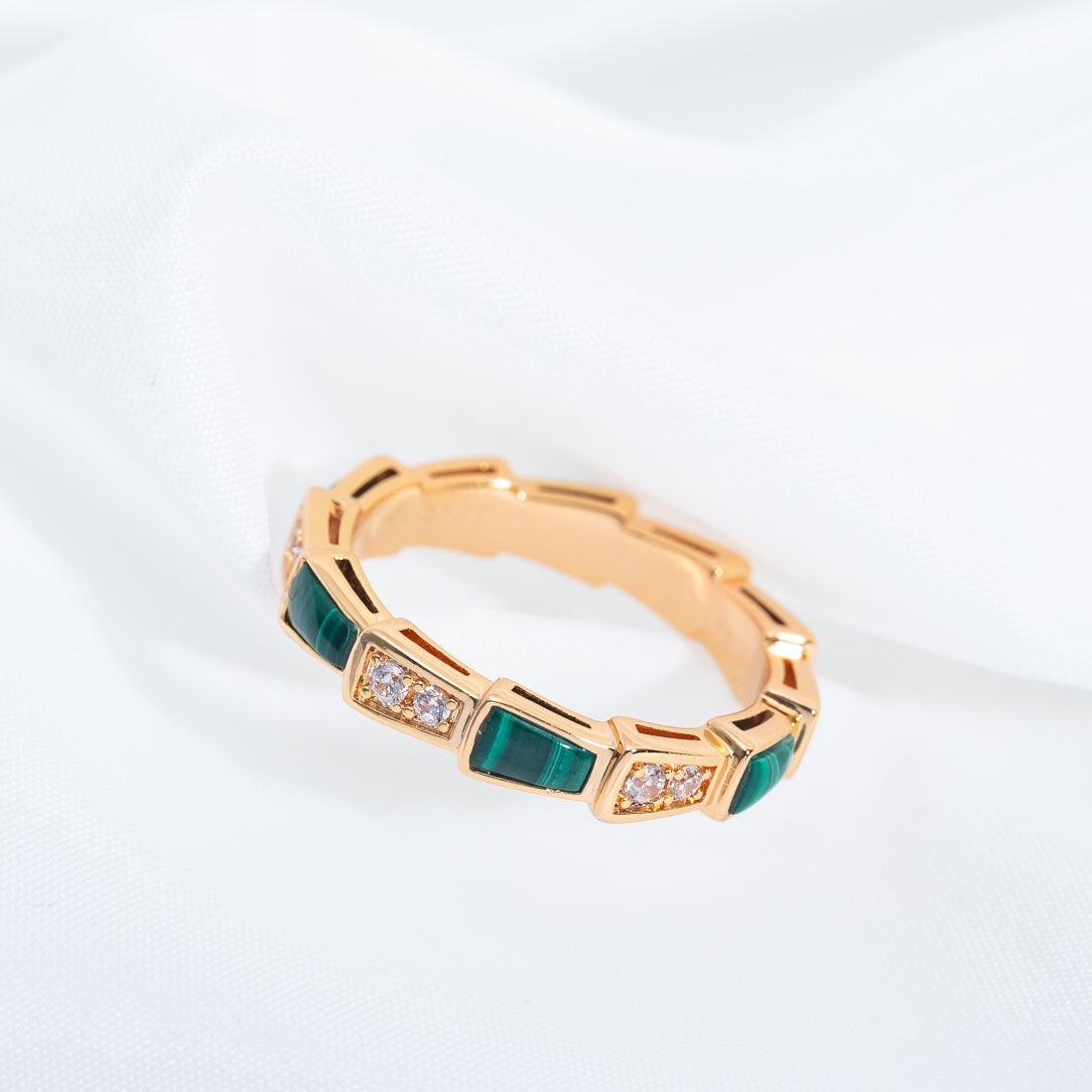[Charm Aries Jewelry]SERPENTI RING PINK GOLD MALACHITE DIAMOND 3MM