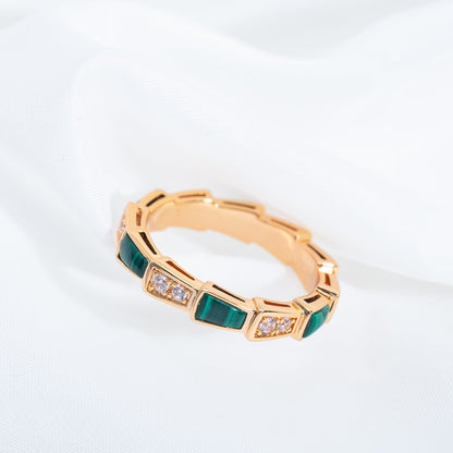 [Charm Aries Jewelry]SERPENTI RING PINK GOLD MALACHITE DIAMOND 3MM