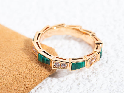 [Charm Aries Jewelry]SERPENTI RING PINK GOLD MALACHITE DIAMOND 3MM
