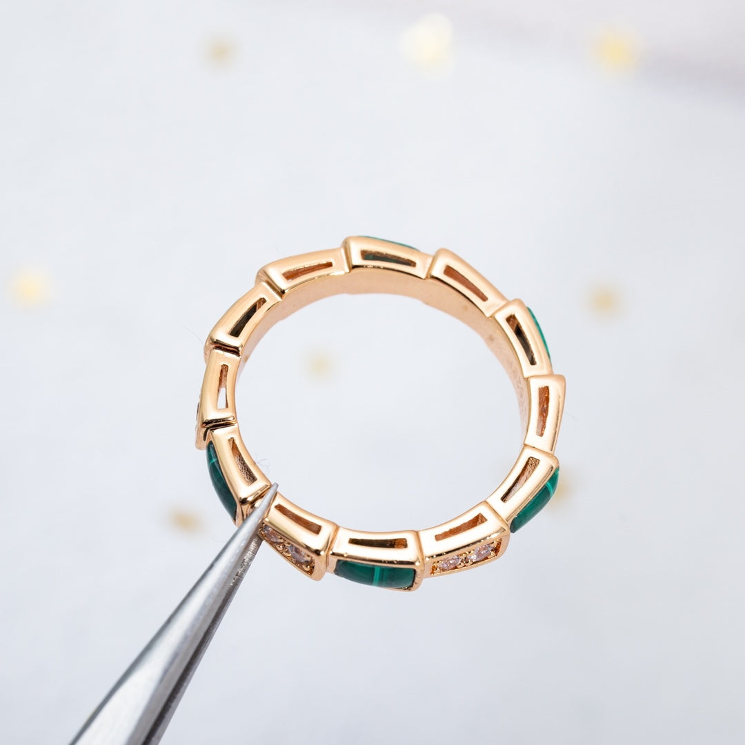 [Charm Aries Jewelry]SERPENTI RING PINK GOLD MALACHITE DIAMOND 3MM