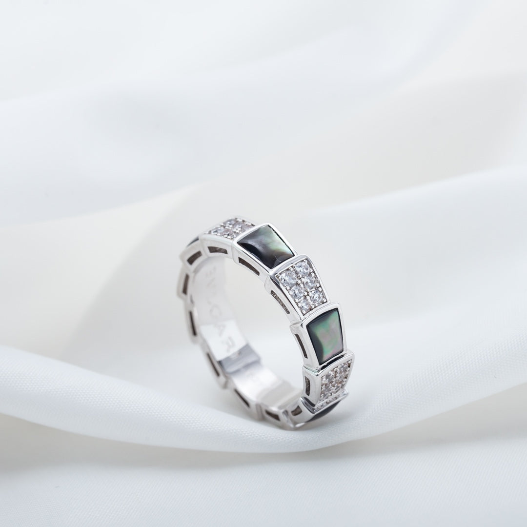 [Charm Aries Jewelry]SERPENTI RING SILVER DIAMOND BLACK MOP 4MM