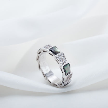 [Charm Aries Jewelry]SERPENTI RING SILVER DIAMOND BLACK MOP 4MM