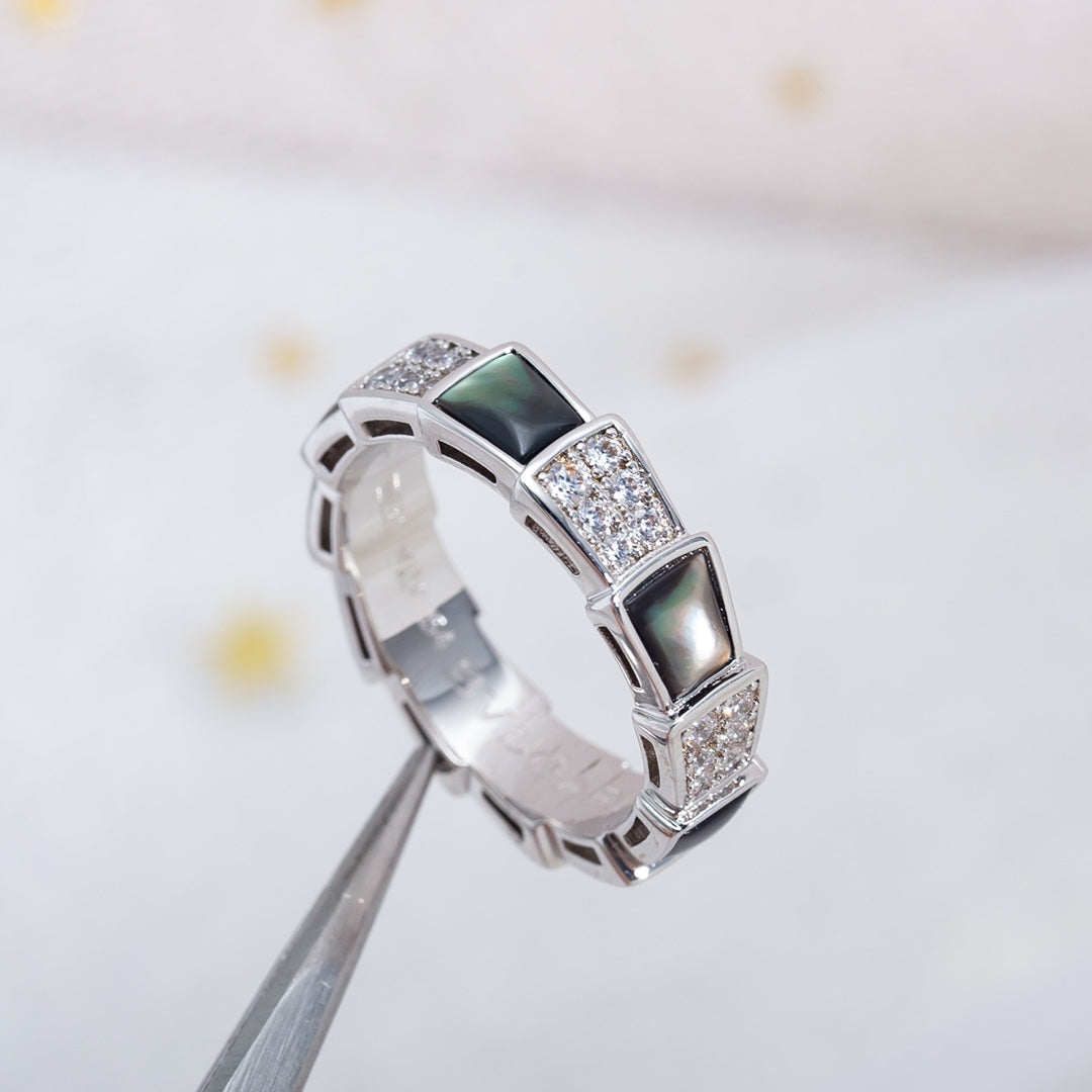 [Charm Aries Jewelry]SERPENTI RING SILVER DIAMOND BLACK MOP 4MM