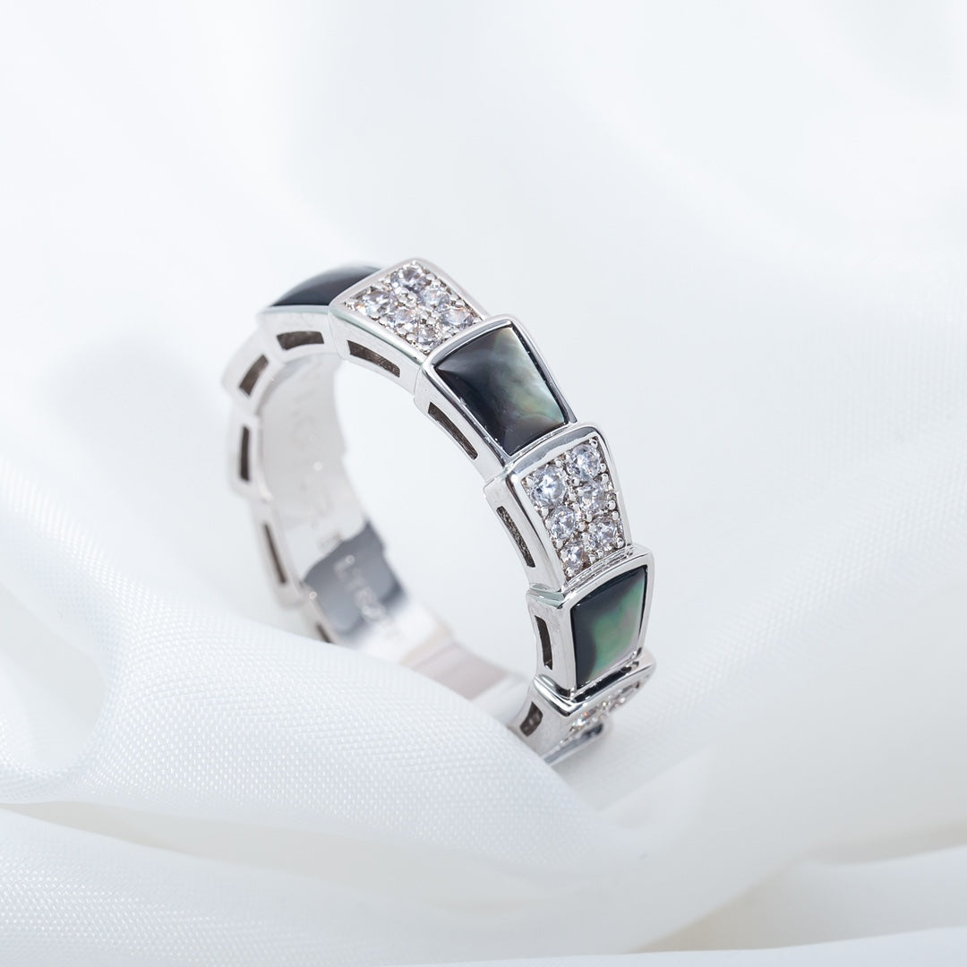 [Charm Aries Jewelry]SERPENTI RING SILVER DIAMOND BLACK MOP 4MM