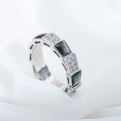 [Charm Aries Jewelry]SERPENTI RING SILVER DIAMOND BLACK MOP 4MM