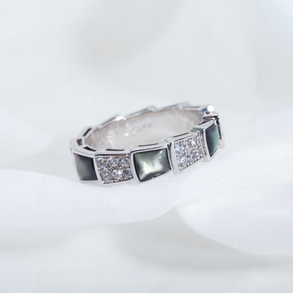 [Charm Aries Jewelry]SERPENTI RING SILVER DIAMOND BLACK MOP 4MM